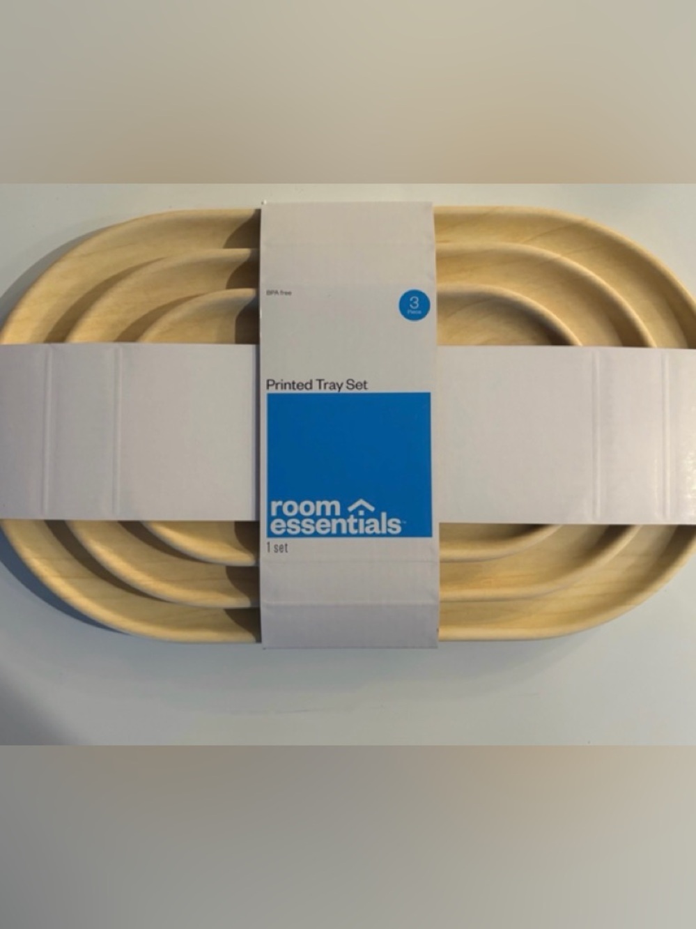 Room Essentials 3 Piece Tray Set Natural Decorative Trays New